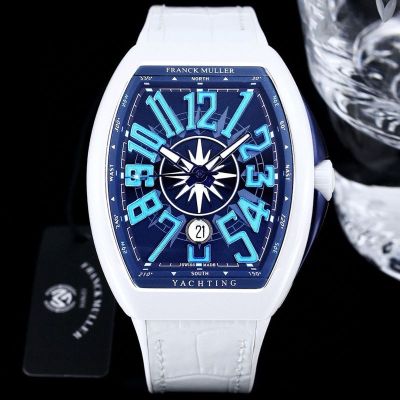 FRANCK MULLER Vanguard Yachting V45 White Ceramic Blue letters 44mm watch